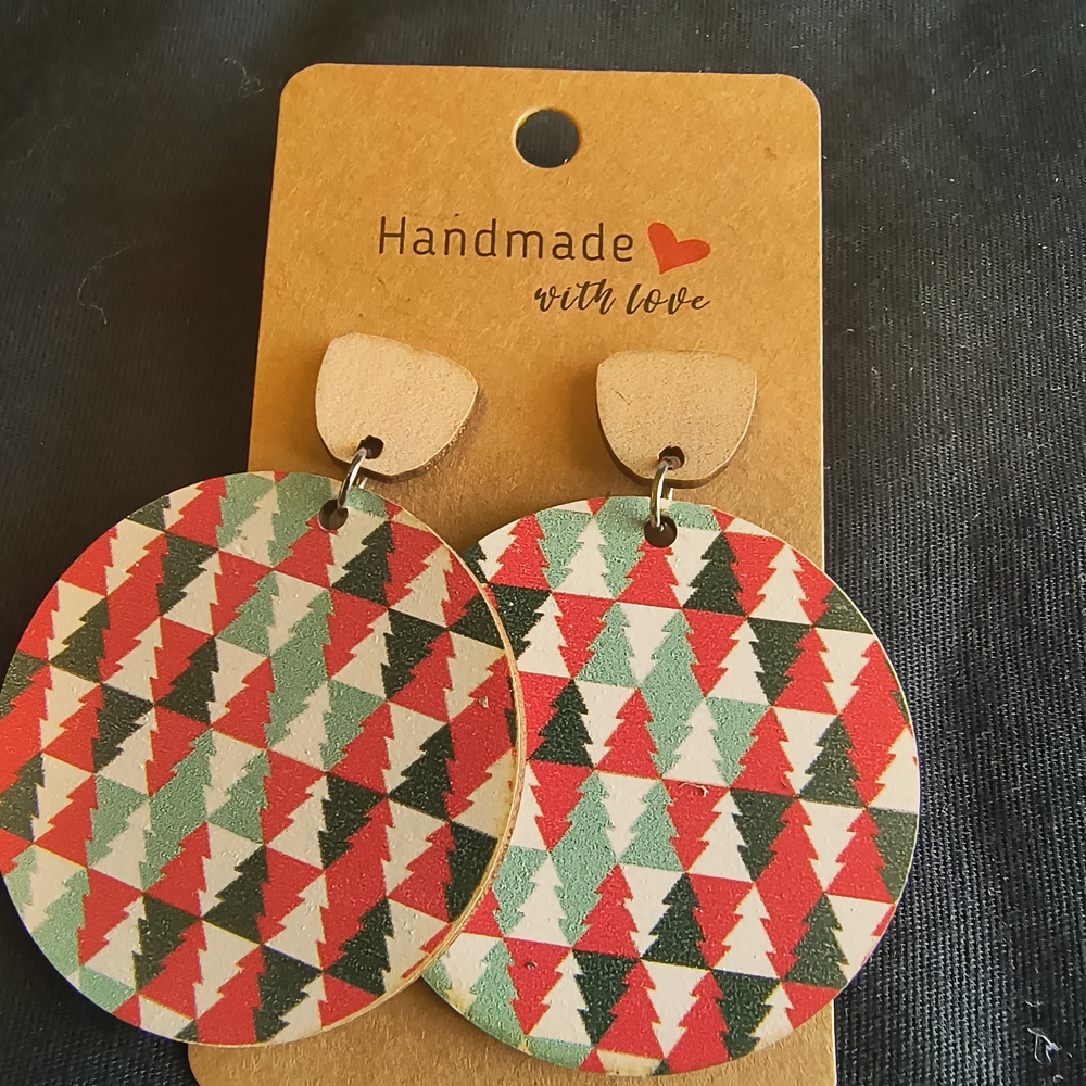 Hand Crafted Red and Green Geometric Earrings